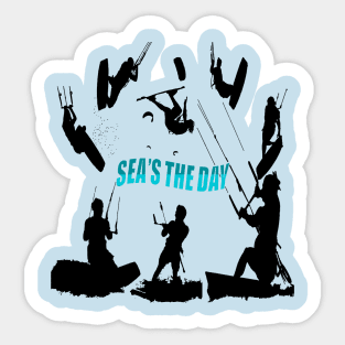 Kitesurfer Pattern Black Silhouette Seas The Day Fun Pun 4 Sticker